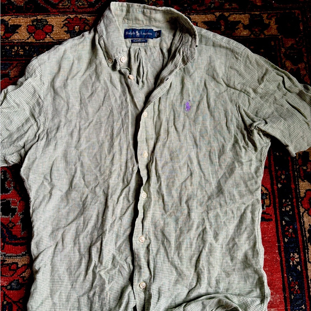 Ralph Lauren Green Checkered LINEN Shirt - Small